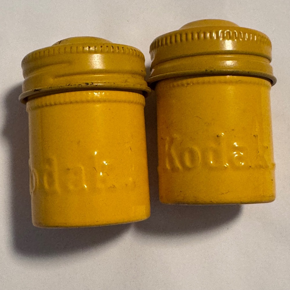 Vintage Kodak Embossed Yellow 35mm Film Canister‎ Containers Lids Set of 2
